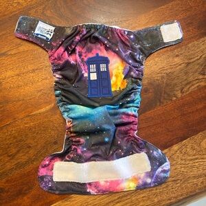 Softbums Omni Cloth Diaper Cover Pocket Hook and Loop with Tardis Embroidery